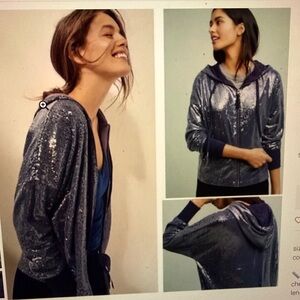 Anthropologie Postmark Sequin Shiny Zip Up Hooded Jacket